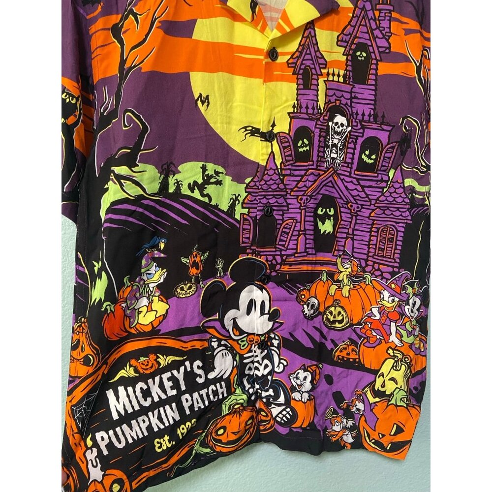 Disney Mickey's Pumpkin Patch Haunted House Ghost Button Up Shirt‎ Size XS - Picture 4 of 8